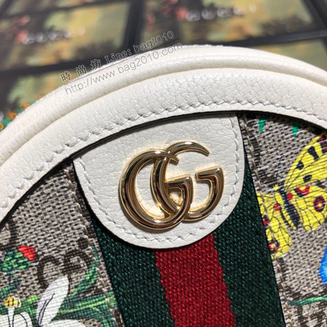 Gucci包 古馳女包 598661 花料/白皮 Gucci新款圓形小背包 Gucci迷你雙肩包  gudj1394